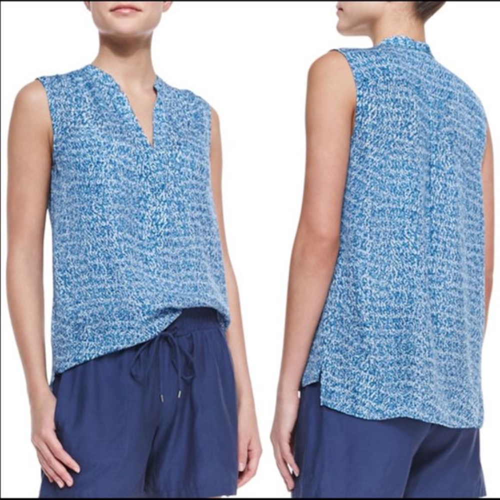 VINCE  SILK WATERCOLOR SLEEVELESS BLOUSE